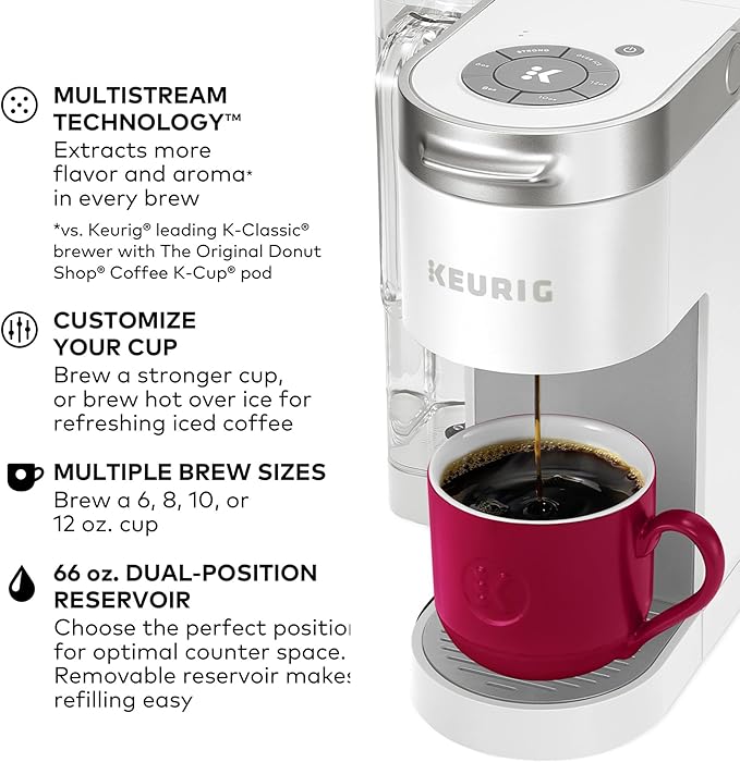 Keurig K-Supreme Single Serve K-Cup Pod Coffee Maker, MultiStream Technology, 4 Brew Sizes, 66oz Dual-Position Removable Reservoir, White