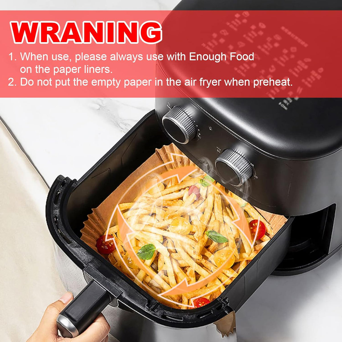 Vailnd 9inch Square Air Fryer Disposable Paper Liners, 125PCS Non-Stick Food Grade Air Fryer Parchment Liner, Oil Resistant, Waterproof, Food Grade Baking Paper for 8-12 QT Air Fryer Microwave