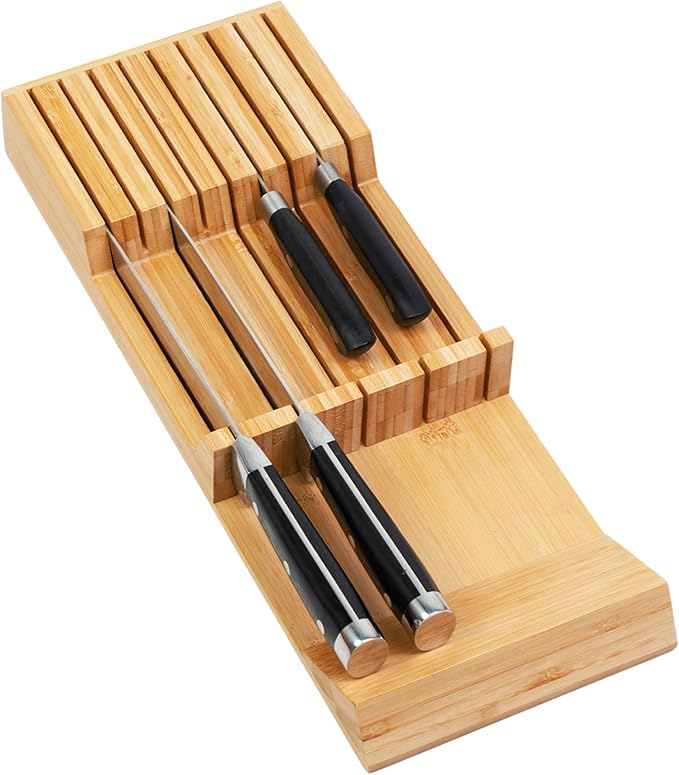 Utoplike Knife Drawer Organizer Bamboo Knives Block for Kitchen, Large Handle Steak Holder, Fit for 9 Knives (Not Included)