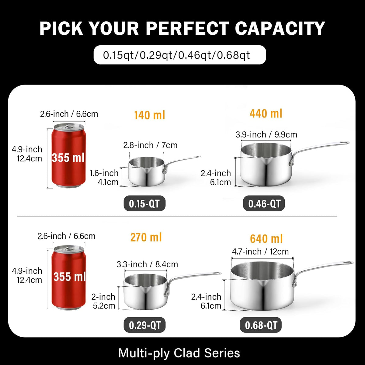 Cooks Standard Stainless Steel Butter Warmer 0.29 QT, Multi-Ply Clad Small Sauce Pan, 270ml Mini Butter Chocolate Milk Melting Pot with Pour Spout Cooking Pot ideal for Chefs, Baristas