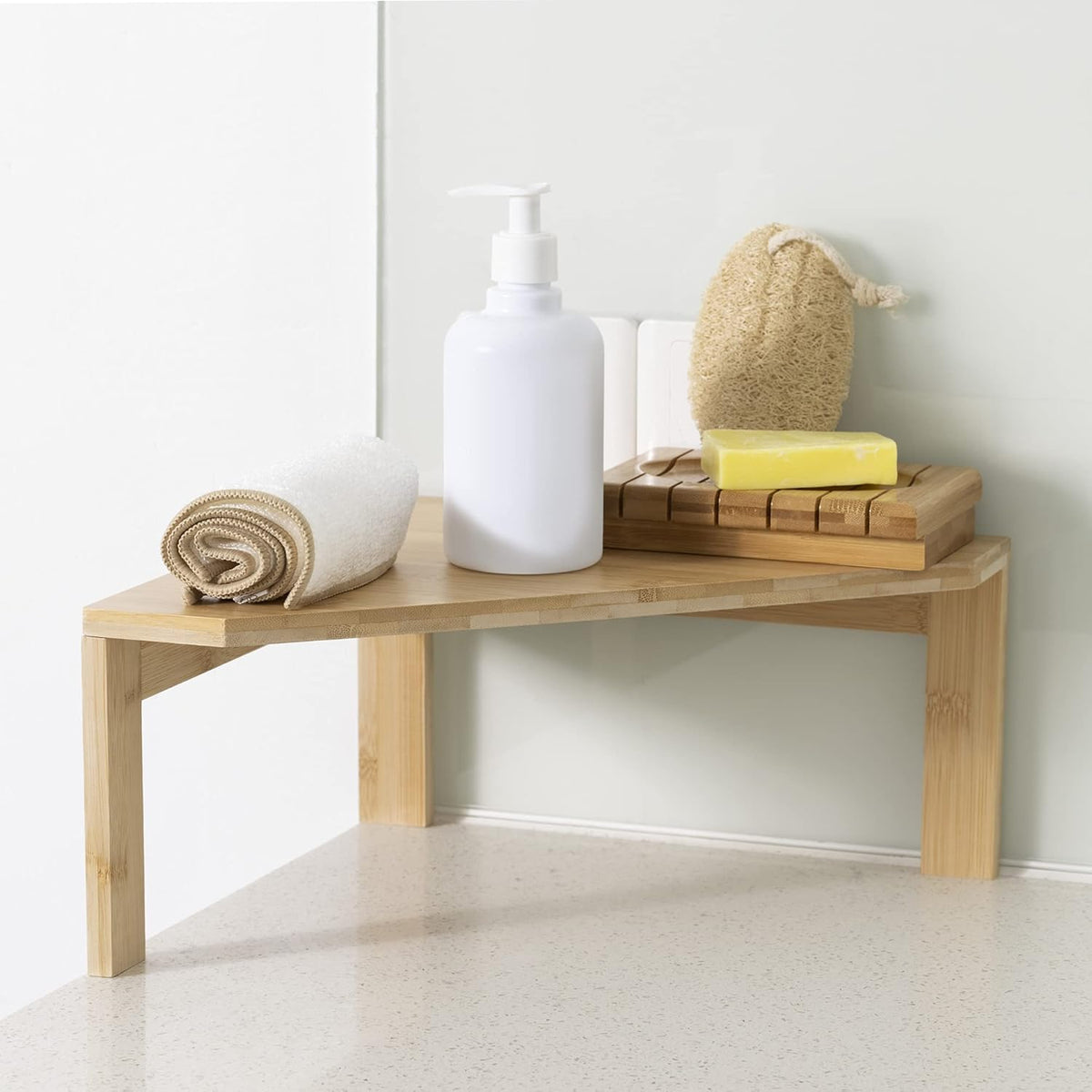 Navaris Bamboo Corner Shelf Unit - Free-Standing Corner Shelf for Kitchen Cabinet Cupboard Countertop Work Surface Storage Organizer 11.8"x11.8"x5.9"