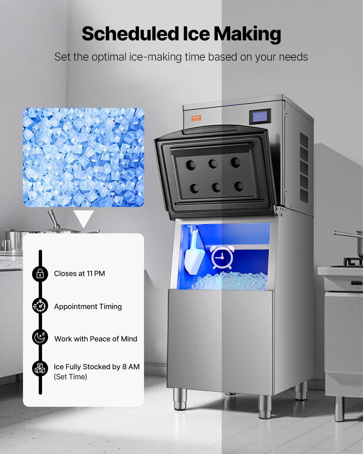 VEVOR Commercial Ice Maker Machine-Head 450 lbs/Day, 22 Inch Stainless Steel Industrial Ice Machine, Self-Cleaning and Scheduled Ice Making, Modular Ice Cube Machine for Restaurant Hotel - Head Only
