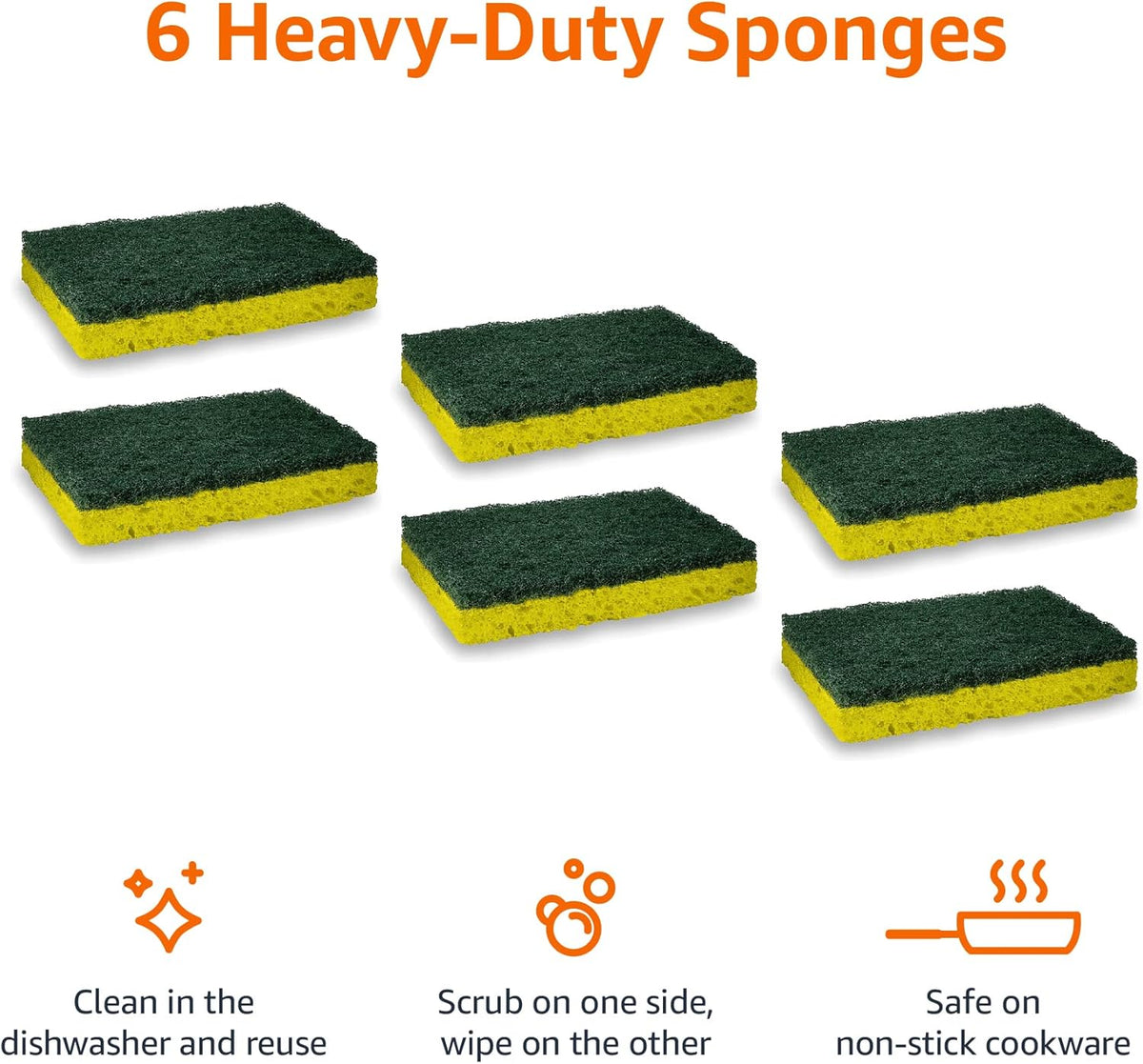 Amazon Basics Cleaning Sponges, Multipurpose, Heavy Duty Scrub Sponges, Yellow/Green, 12-Pack (2 Packs of 6)