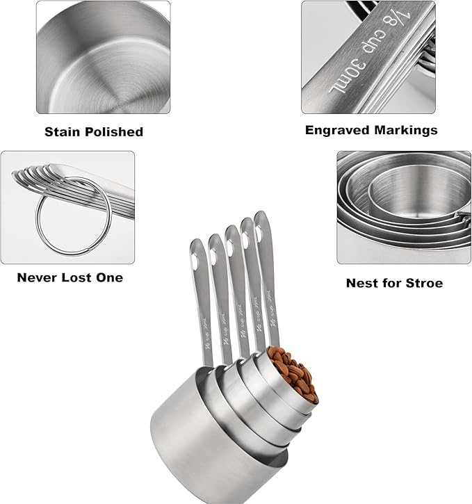 Measuring Cups and Spoons Set of 12, Stainless Steel Stackable Measuring Cups and Spoons Set With Leveler, Metal Measuring Spoons and Cups for Dry or Liquid Ingredients During Kitchen & Baking