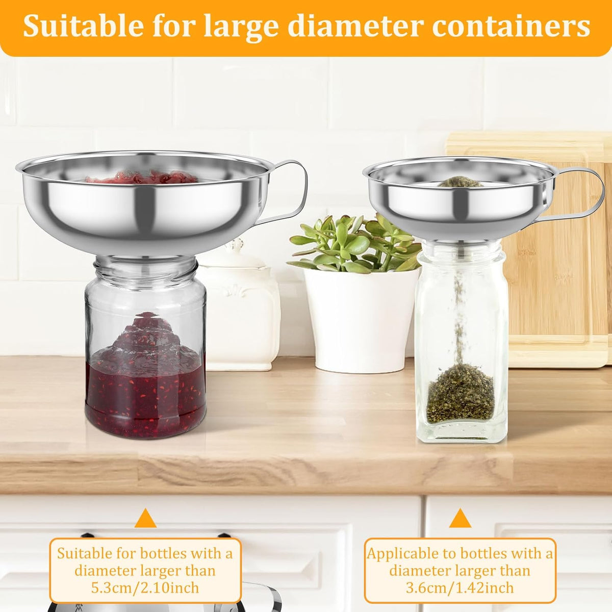 6 Pcs Canning Funnel with Strainer Stainless Steel Canning Multifunctional Wide Mouth Kitchen Stackable Mason Jar Funnel for Filling Bottles