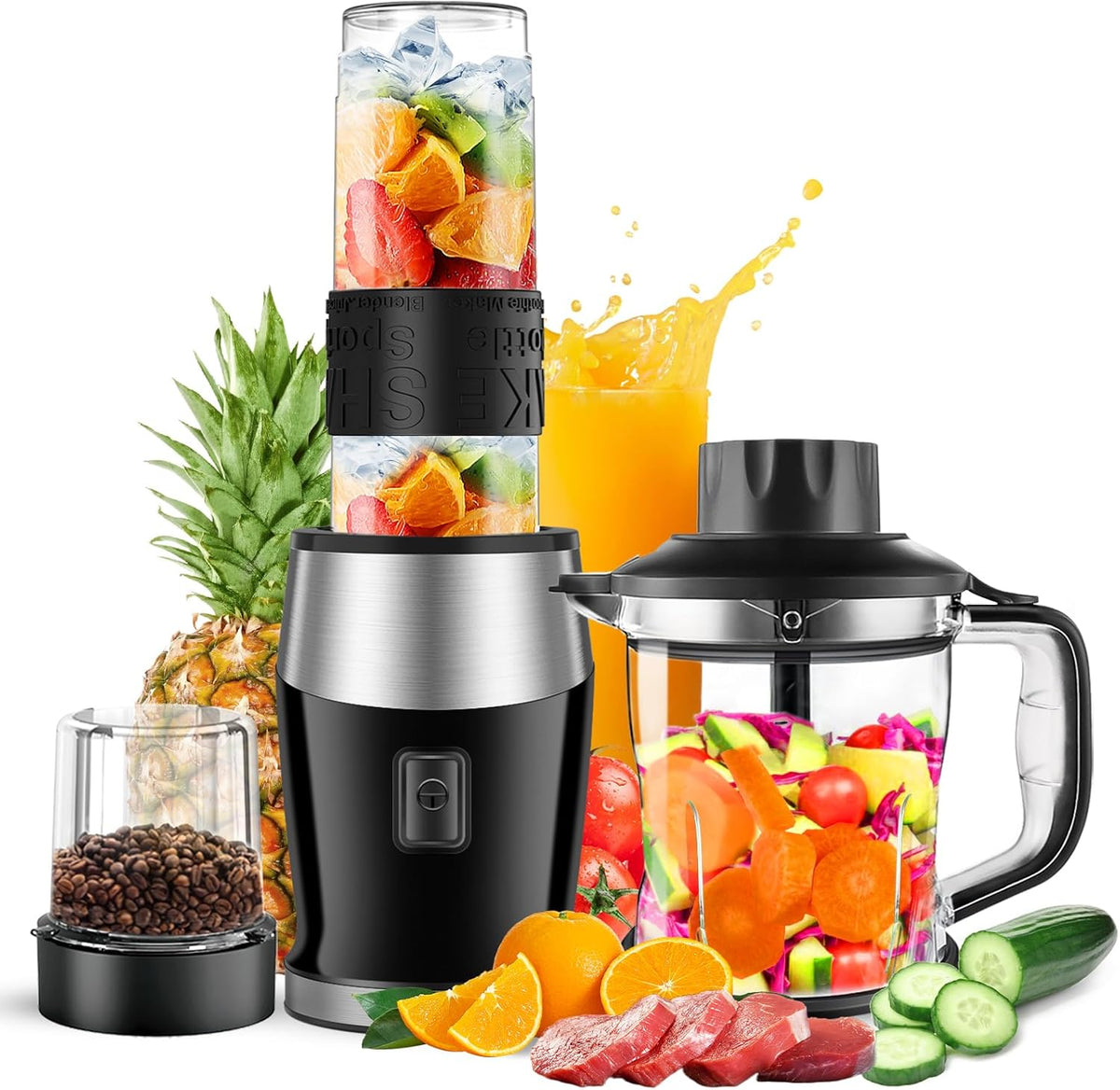 Blender and Food Processor Combo, Blender for Shakes and Smoothies, Personal Blender Small Blender, Suitable for Kitchen, Home, 700W Electric Blender with Mixer Grinder/Blender/Chopper