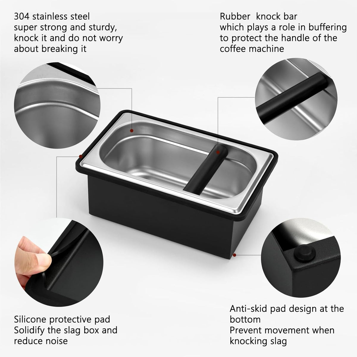 Espresso Knock Box, Stainless Steel Coffee Knock Box Large Capacity Coffee Pucks Container Espresso Machine Tool for Coffee Ground