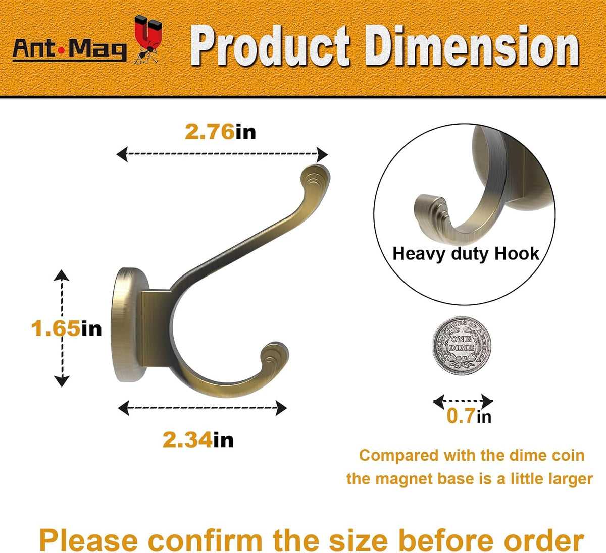 Ant Mag Magnet Hooks Heavy Duty 140lbs Neodymium Magnet Metal Wall Hooks for Hanging Coats Robes Backpacks Bags Hats Keys Mugs Cups Towels Bronze