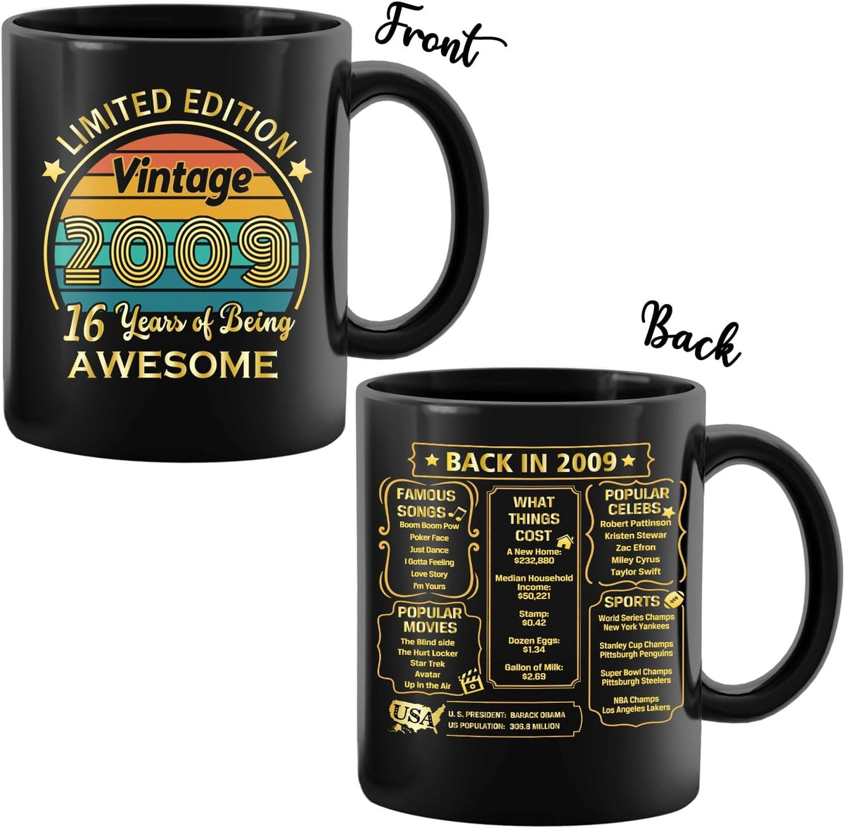 QUPT 16th Birthday Gifts for Girls Boys, 16th Birthday Gifts for Him, 2009 Birthday Gifts for Girls Boys, 16 Years Old Gifts, 2009 Birthday Gifts for Her Him, 16th Birthday Presents Coffee Mug