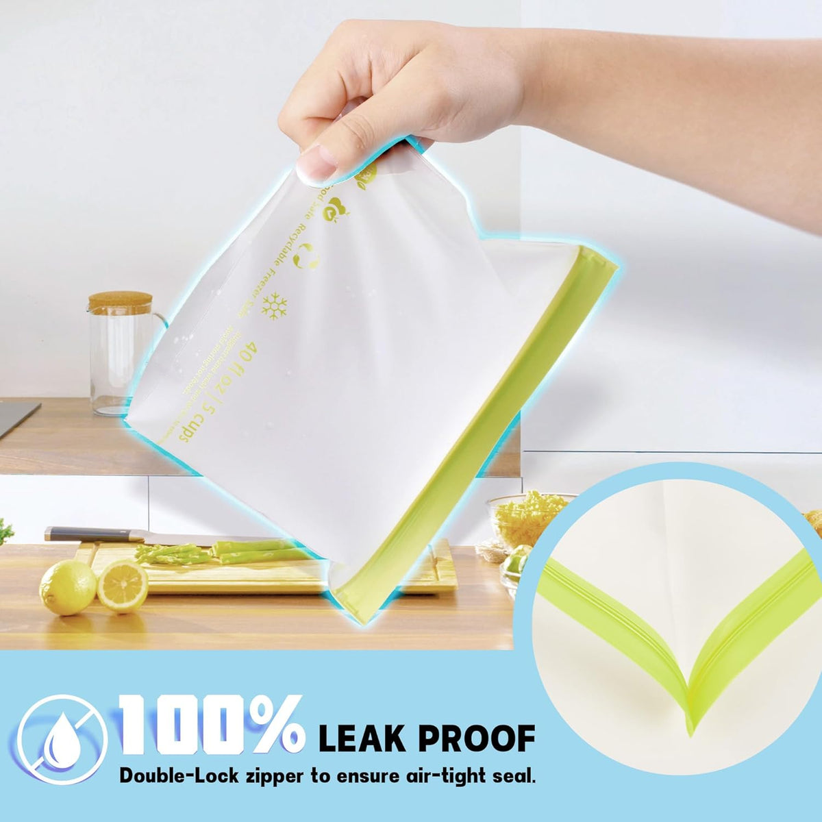 28 Pack Reusable Food Storage Bags,Leakproof Freezer Bags BPA Free Stand Up Sandwich Bags for Lunch Salad Fruit Travel,Dishwasher Safe(8 Gallon,10 Sandwich,10 Snack)