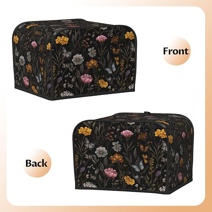 Toaster Cover 4 Slice Flower Butterfly Boho Botanical Kitchen Small Appliance Covers with Pockets Dust and Fingerprint Protection