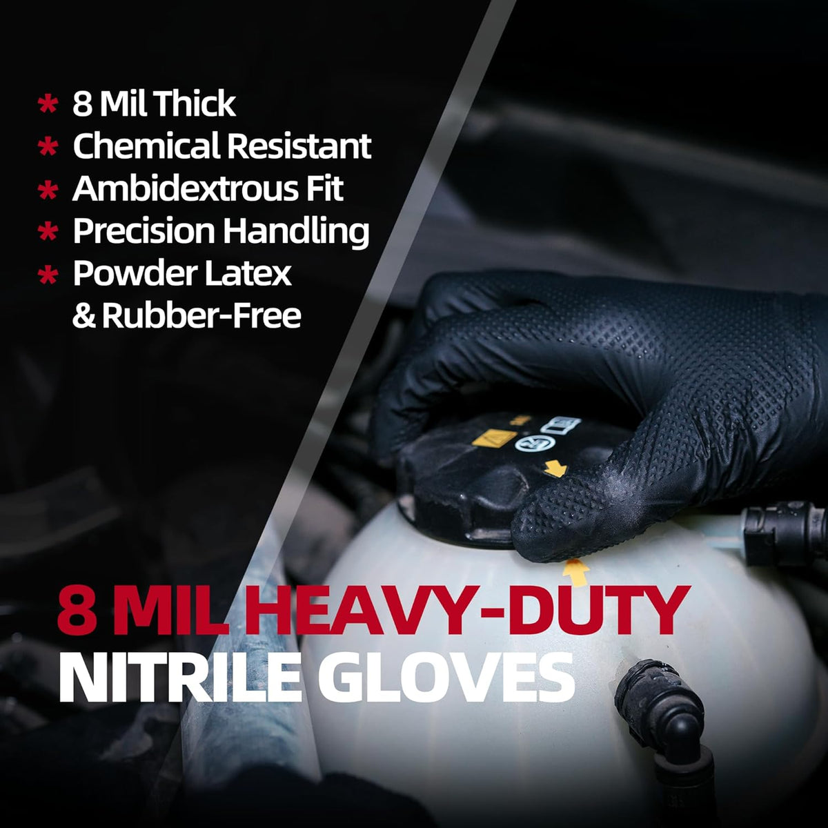 Jointown Basic Heavy Duty Nitrile Gloves, Mechanic Gloves 8 Mil Nitrile Disposable, with Raised Diamond Texture, Case of 500, Black, Large