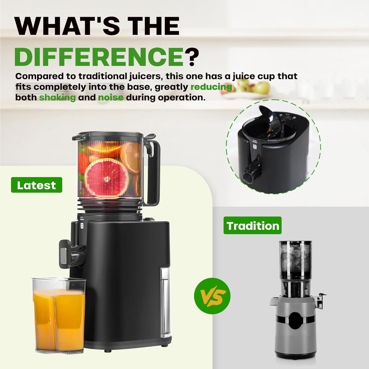 Cold Press Juicer, 5.4" Wide Feed Chute Juicer Machines for Vegetable and Fruit, Slow Masticating Juicer with AC Moter, Easy to Clean, AC-Black
