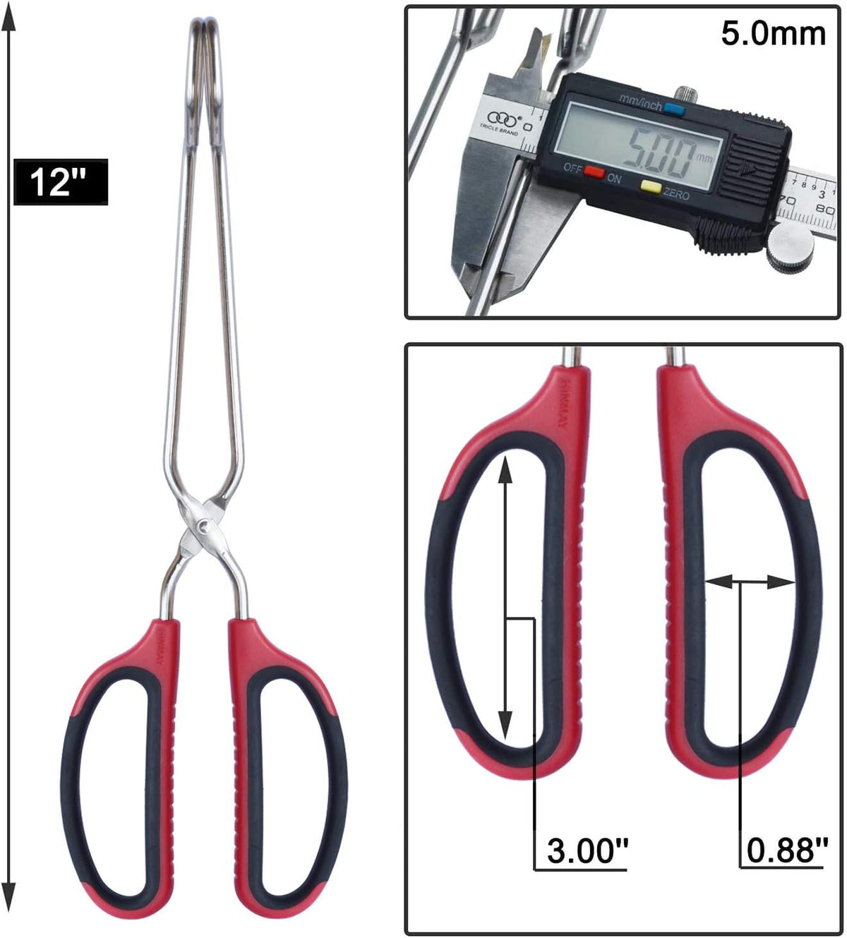 Stainless Steel Scissor Tongs with Comfort-Grip Handle 12-Inch, Set of 2