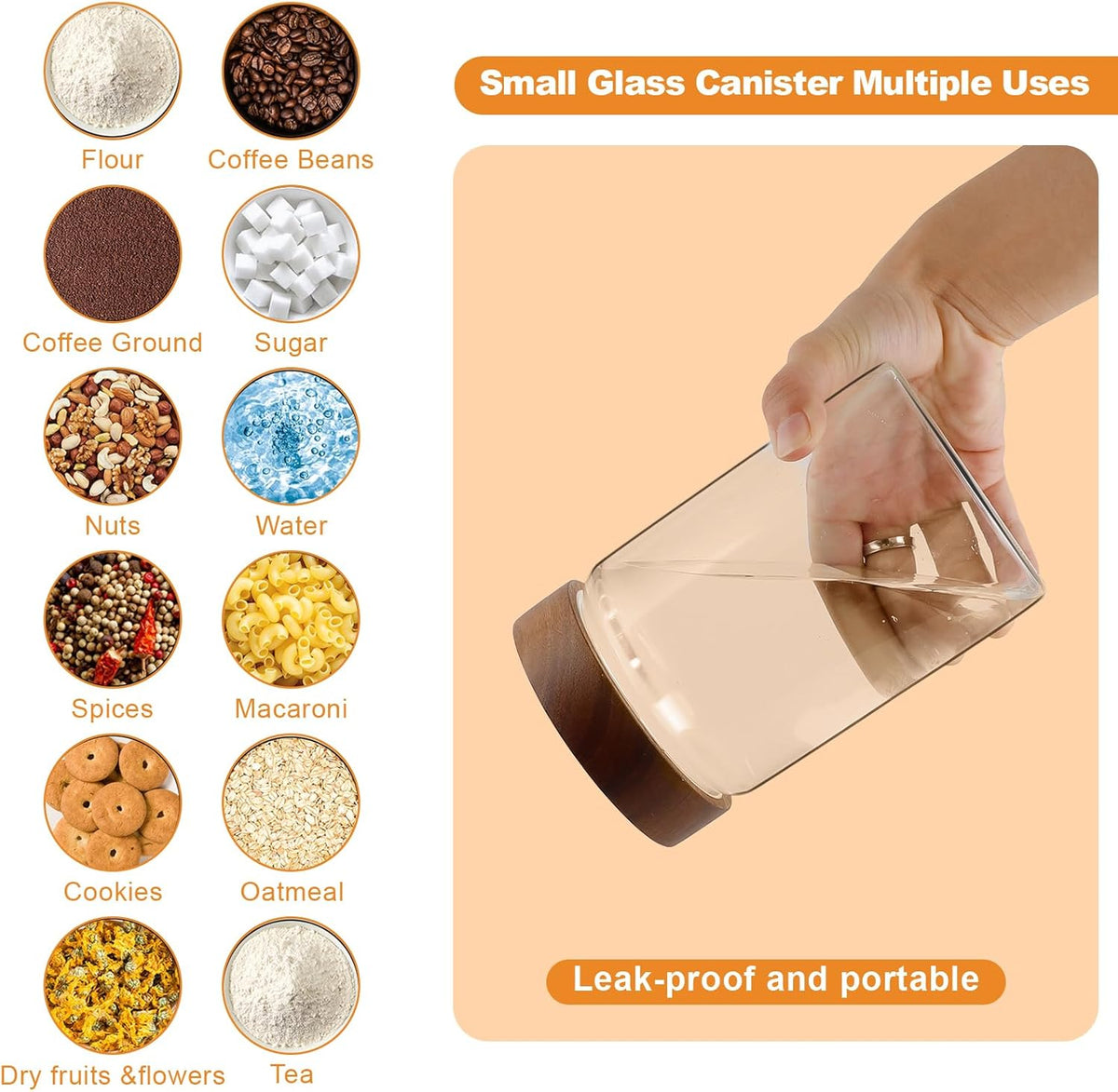 Glass Coffee Jars Spice Jar Round Storage Canister with Wooden Lid Clear Glass Food Jar for Pantry Sugar Tea Coffee Bean Spice Nuts Cookies Bath Salts (900ML*2PACK)