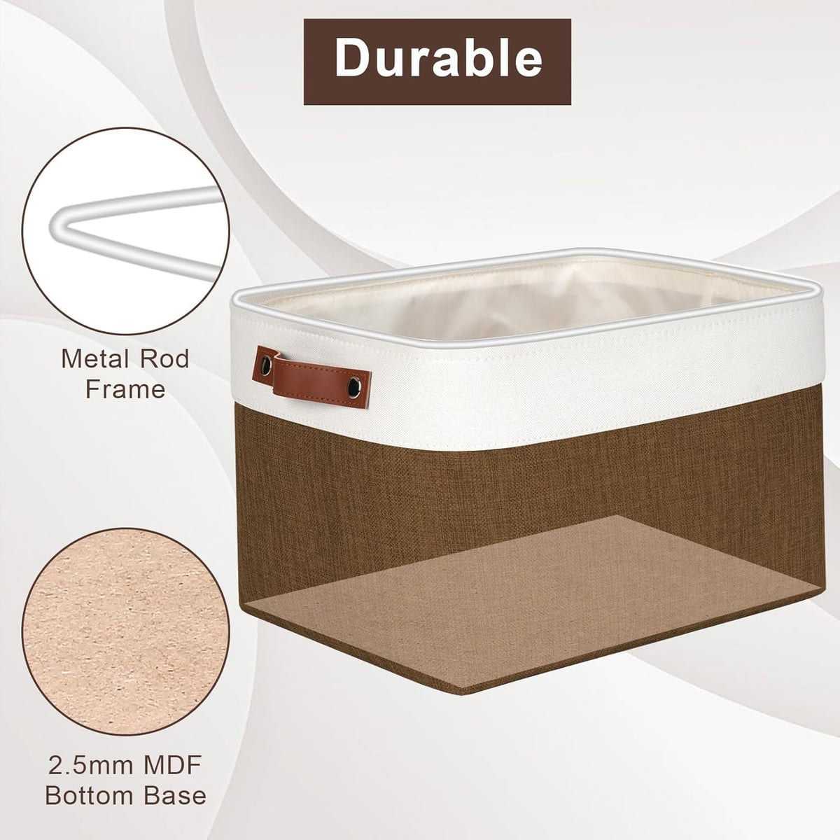 Storage Bins Large Fabric Storage Baskets for Shelves 3 Pack, Decorative Linen Closet Baskets with Handles for Organizing, Shelf, Clothes, Home, Office, 15x11x9.5Inches (Brown&White)