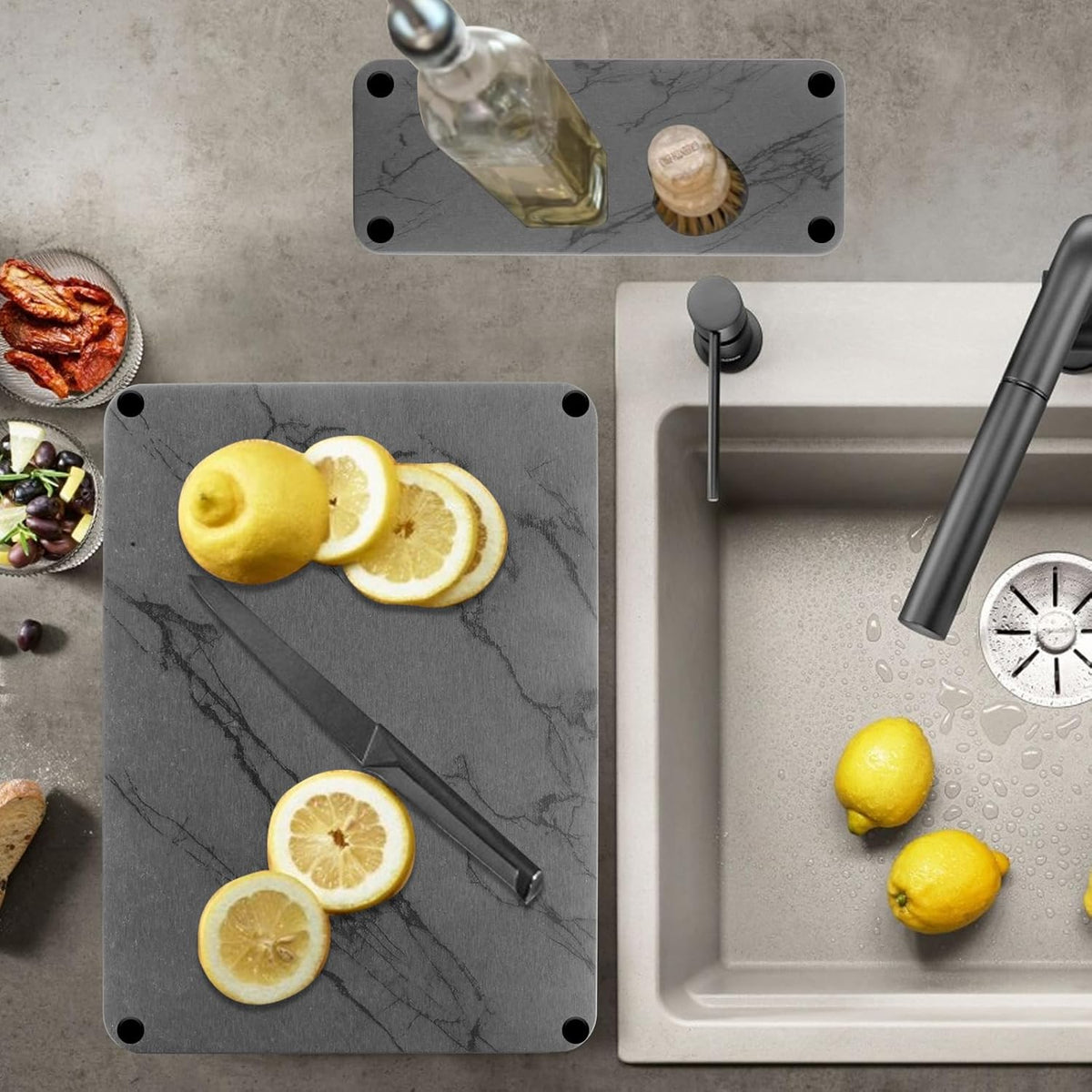 2 Pack Stone Drying Mat for Kitchen Counter, 15.7" x 11.8" Stone Sink Tray, Nesting Stone Dish Drying Mats with Non-Slip Feet for Kitchen