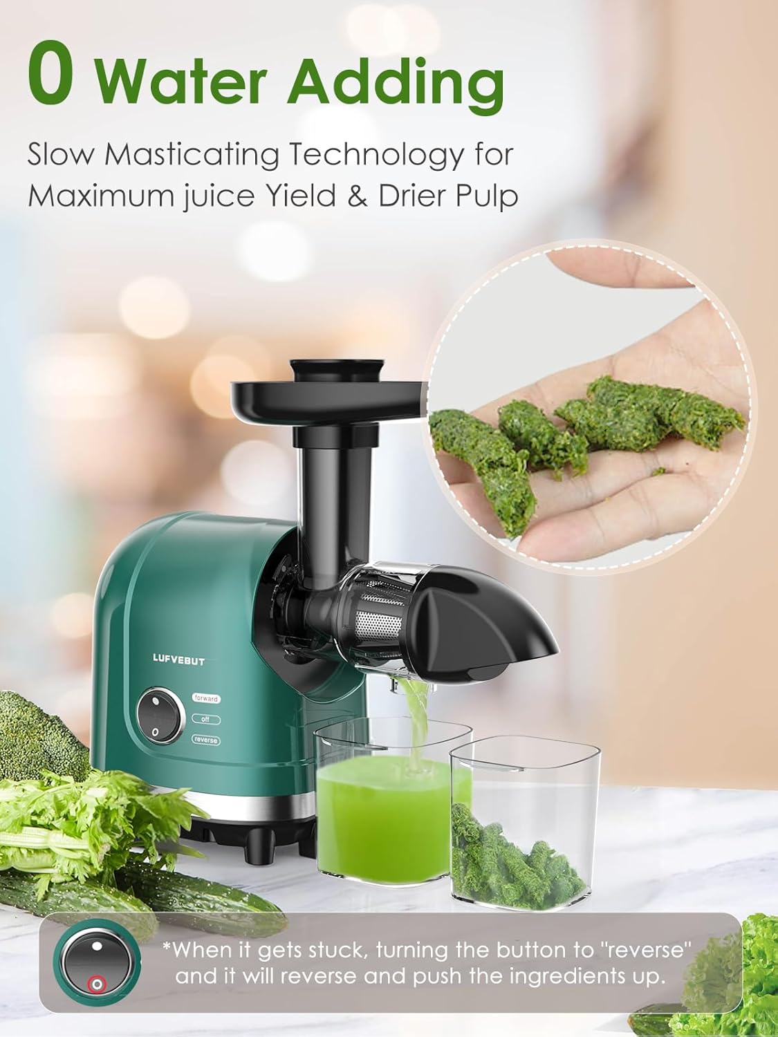 Vegetable Juicer for Celery Wheatgrass Spinach Ginger, Fruit Juicer Machines Slow Masticating Cold Press Juice Extractor Pulp Separated, Quiet Motor, Dishwasher Safe, Easy To Clean, BPA Free