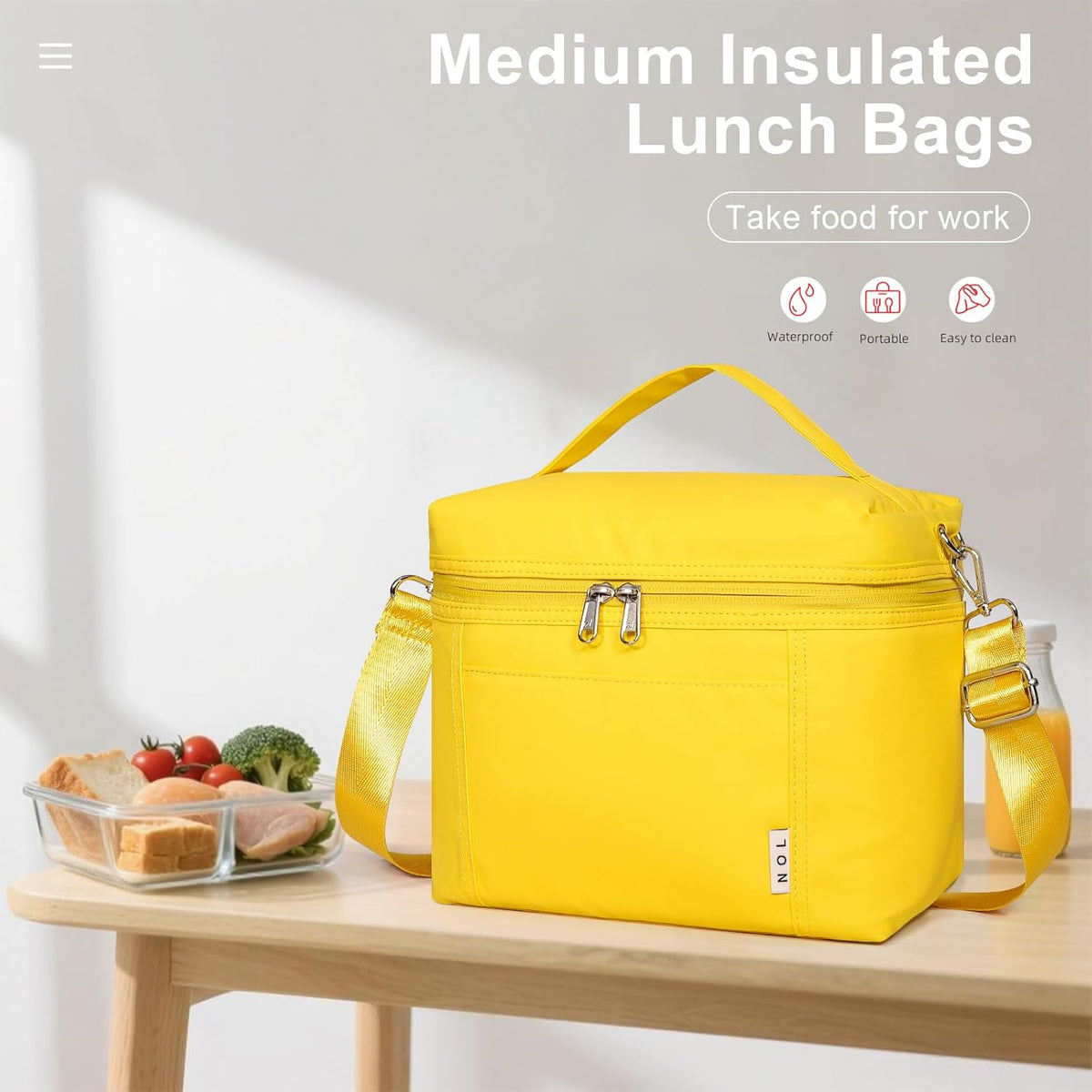 NOL Natural Organic Lifestyle Insulated Lunch Bags for Women Cooler Bag Lightweight Nylon Waterproof Lunch Box For Work