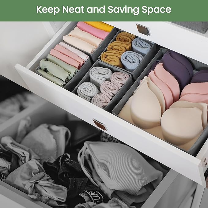 Criusia Drawer Organizer Clothes,16 Pack Underwear Drawer Organizers, Foldable Closet Organizers and Storage Dresser Drawer Dividers Clothing Organizer for Clothes, Socks, Scarves, Bra, Ties (Grey)