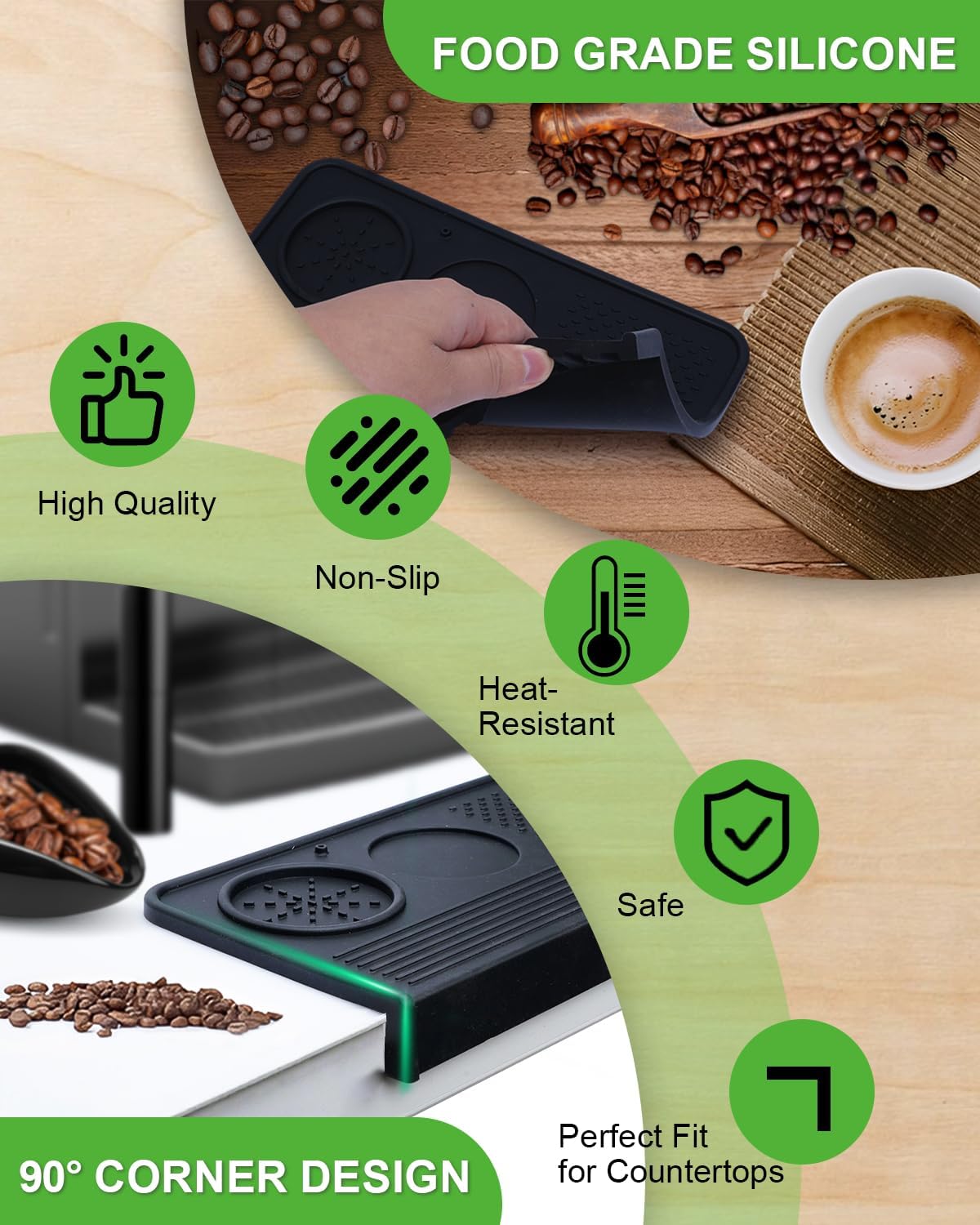 Upgraded Silicone Tamping Mat & Coffee Brush, Durable Tamper Mat Counter Pad, Espresso Machines Acceessories for Home Baristas, Espresso Tamping Station - Black