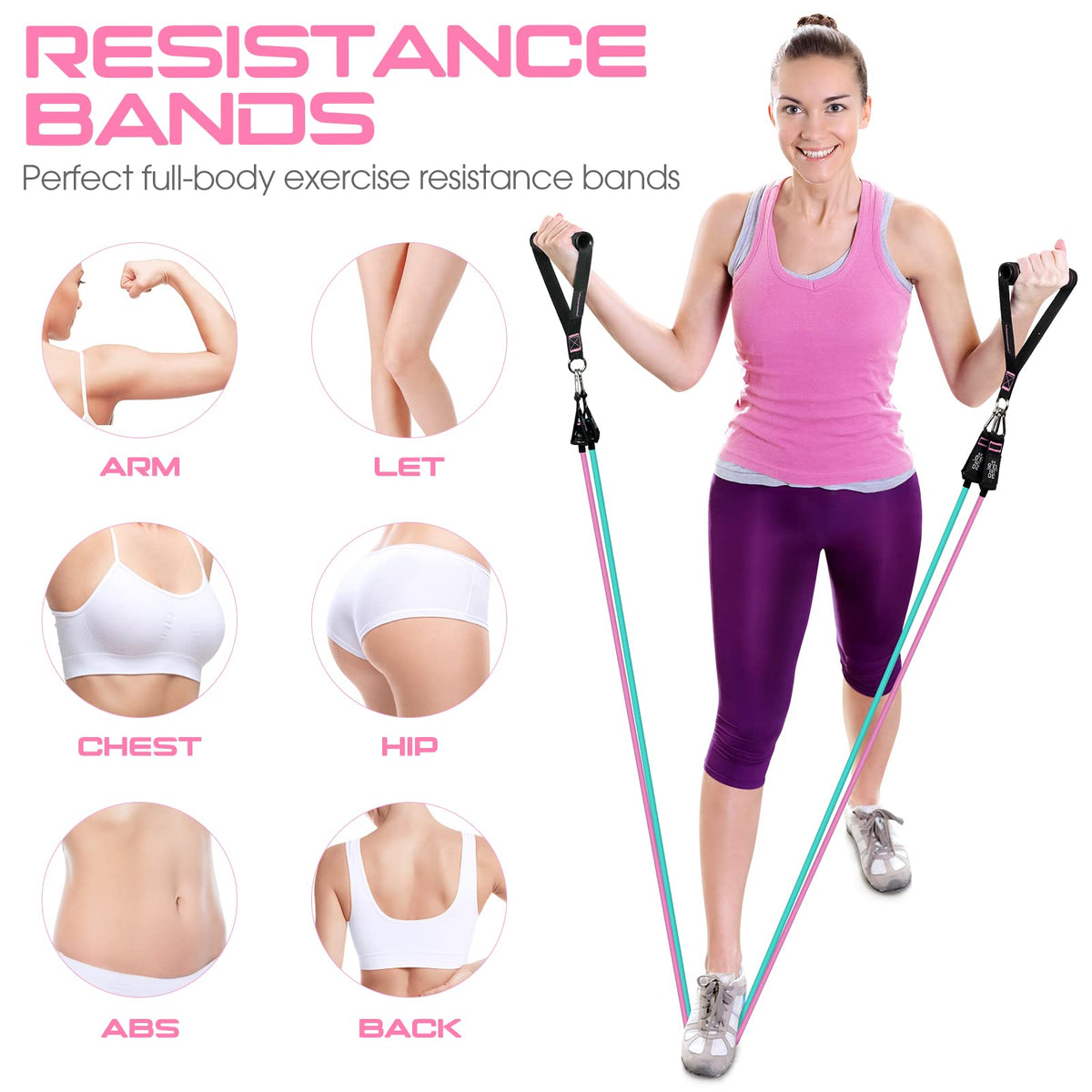 Resistance Bands with Handles, 5 Level Exercise Bands, 150LBS Workout Bands