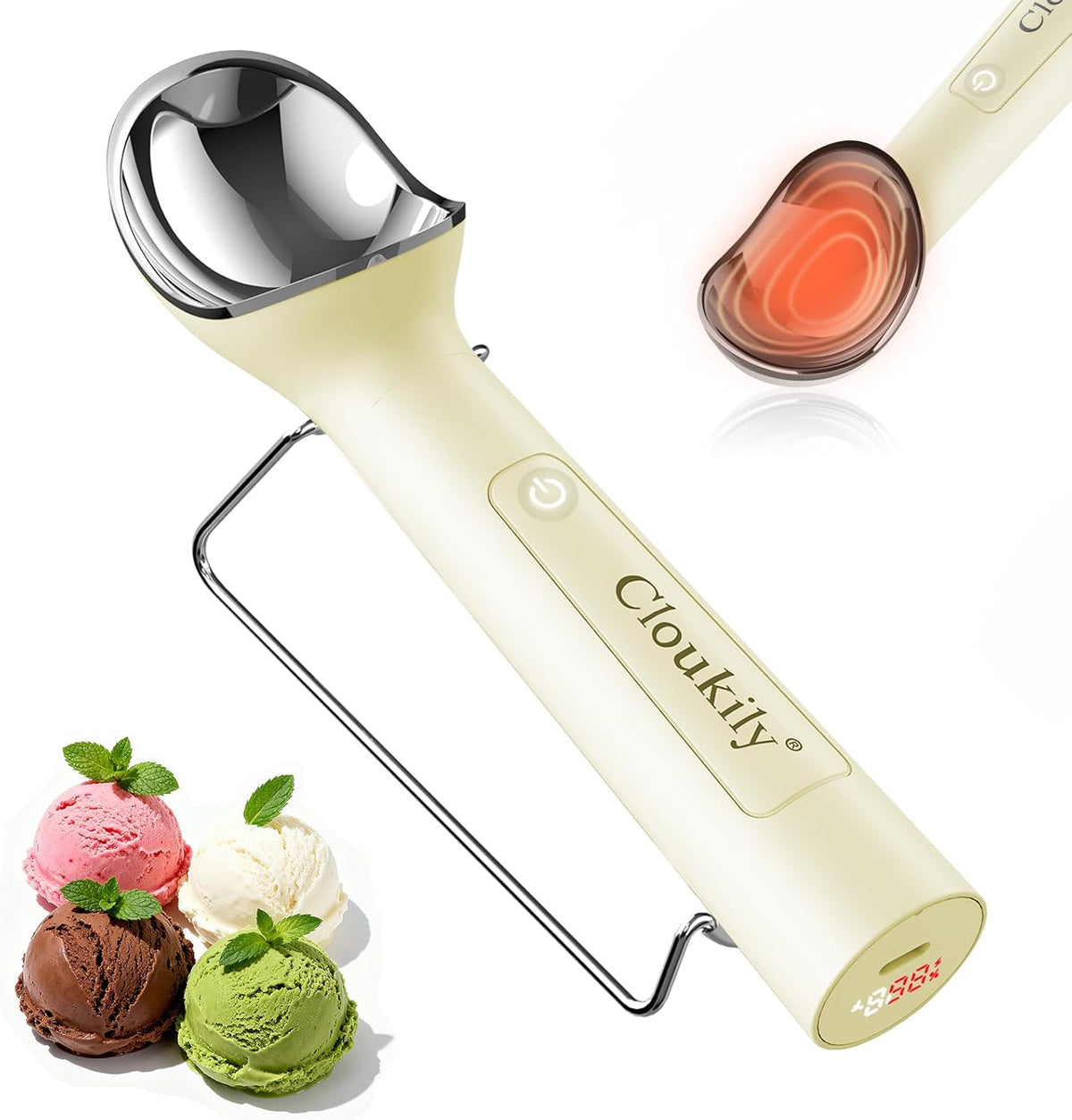 Heated Ice Cream Scoop with On/Off Switch(Latest Gen 3.0): Rechargeable Electric Icecream Scooper with Holder,2025 Kitchen Gadgets for Hard Ice Cream, Waterproof IP67,Max to 158℉
