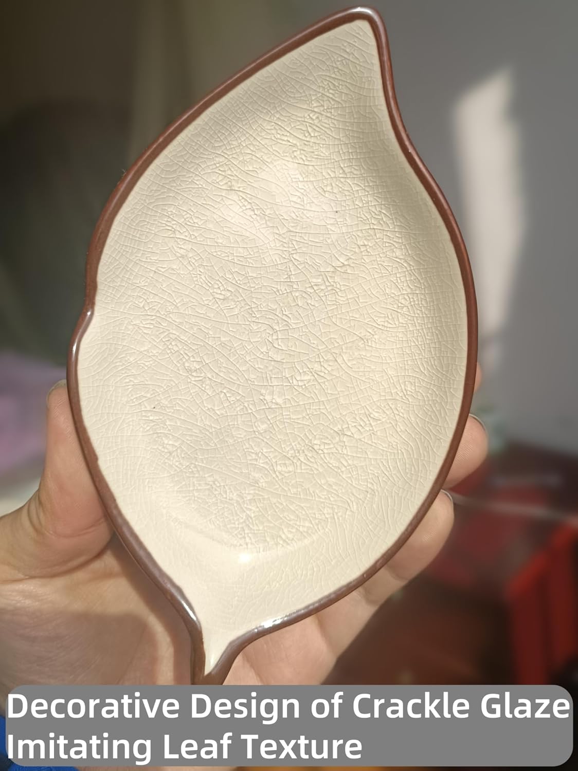 Ceramic Spoon Rest for Stove Top, Ice Cracks Leaf Cute Spoon Rest for Kitchen Counter, Cooking Spoon Holder for Kitchen Counter, Utensil Rest Spatula Rest Ladle Holder Tong Rest, 1 PC (A, Cream White)