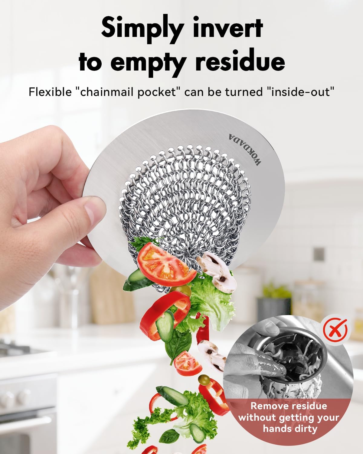 Sink Drain Strainer, Reversible No Clog Mesh Kitchen Sink Drain Strainer, 304 Stainless Steel & Rust-Proof/Masterfully Handcrafted, Easy Clean, Dishwasher Safe, Fits Standard Sink Drain