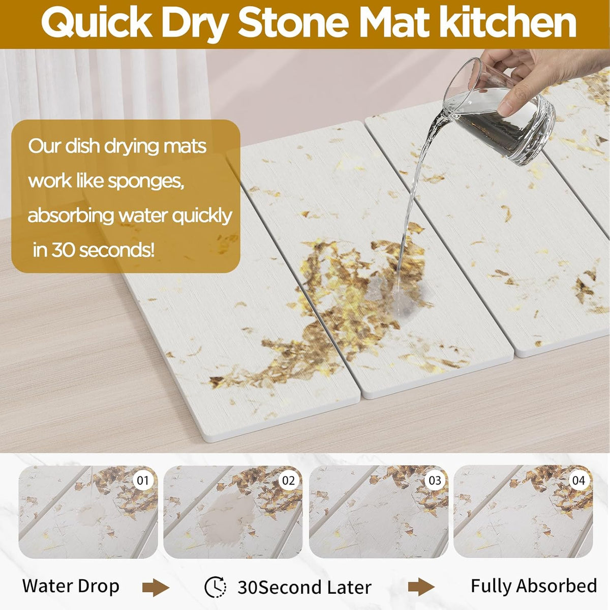 Stone Drying Mat for Kitchen Counter, White Italian Translucent Stone Dish Drying Mat-Diatomite Water Absorbing Drying Stone for Kitchen Counter Mat, Quick Dry Stone Mat Kitchen for Cups Bottles.