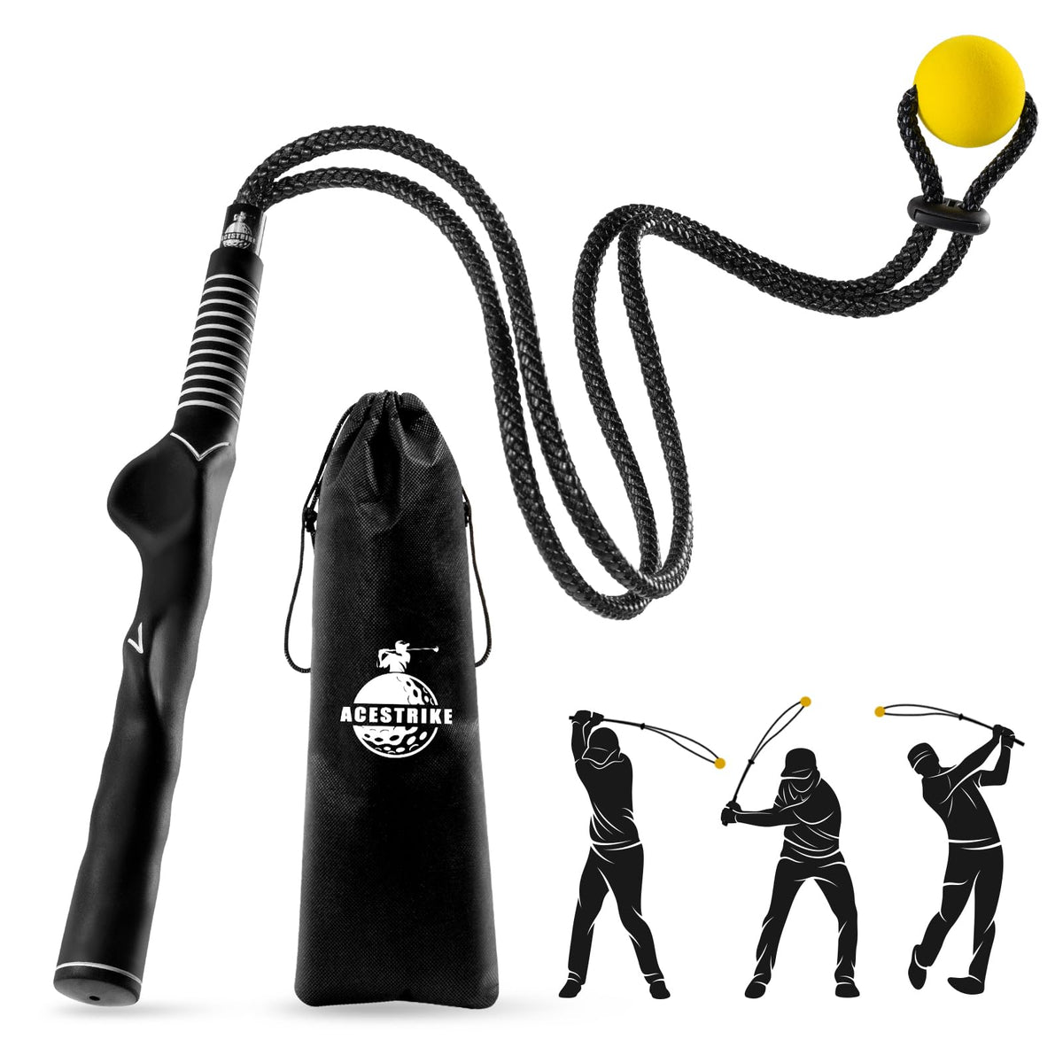 ACESTRIKE Golf Swing Training Aid, Golf Swing Pracice Rope, Rope Trainer Equipment Improve Swing Speed Lagging Rhythm, Golf Warm-Up Exercise for Strength and Training Arm for Golf Beginner
