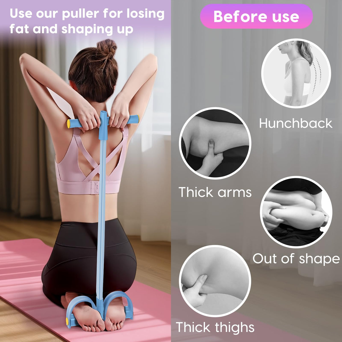 Pedal Resistance Bands with Handle, 6-Tubes Natural Rubber Exercise Band