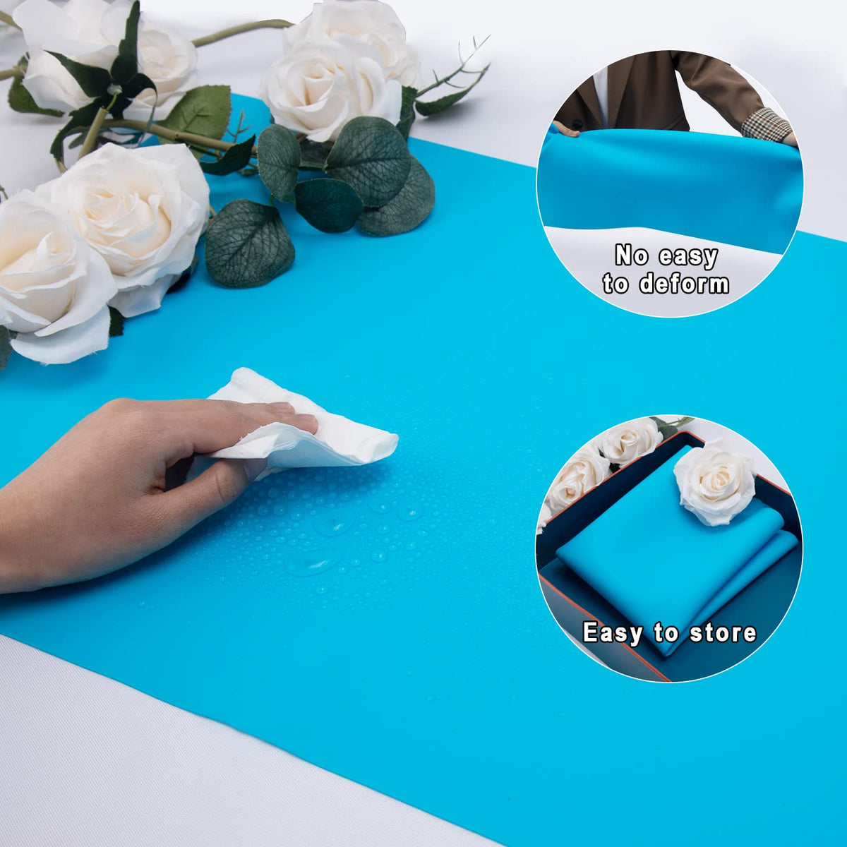 Extra Large Silicone Craft Mat for Kids, Large Silicone Sheet for Crafts, Kitchen Non-Stick Baking Mat, Heat Resistant Countertop Mat, Waterproof Placemat, Multipurpose Mat, Blue (23.62x15.75 inches)