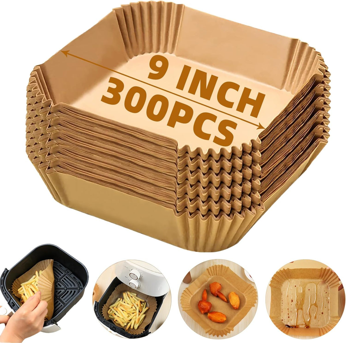 300PCS Air Fryer Liners Disposable for 5-8QT Air fryer,9 Inch Square Air Fryer Parchment Paper Liners for COSORI 5 6QT,Ninja 5/5.5 QT AF141/181,Paris Hilton 6-Quart,Chefman,Cuisinart,Instant Pot