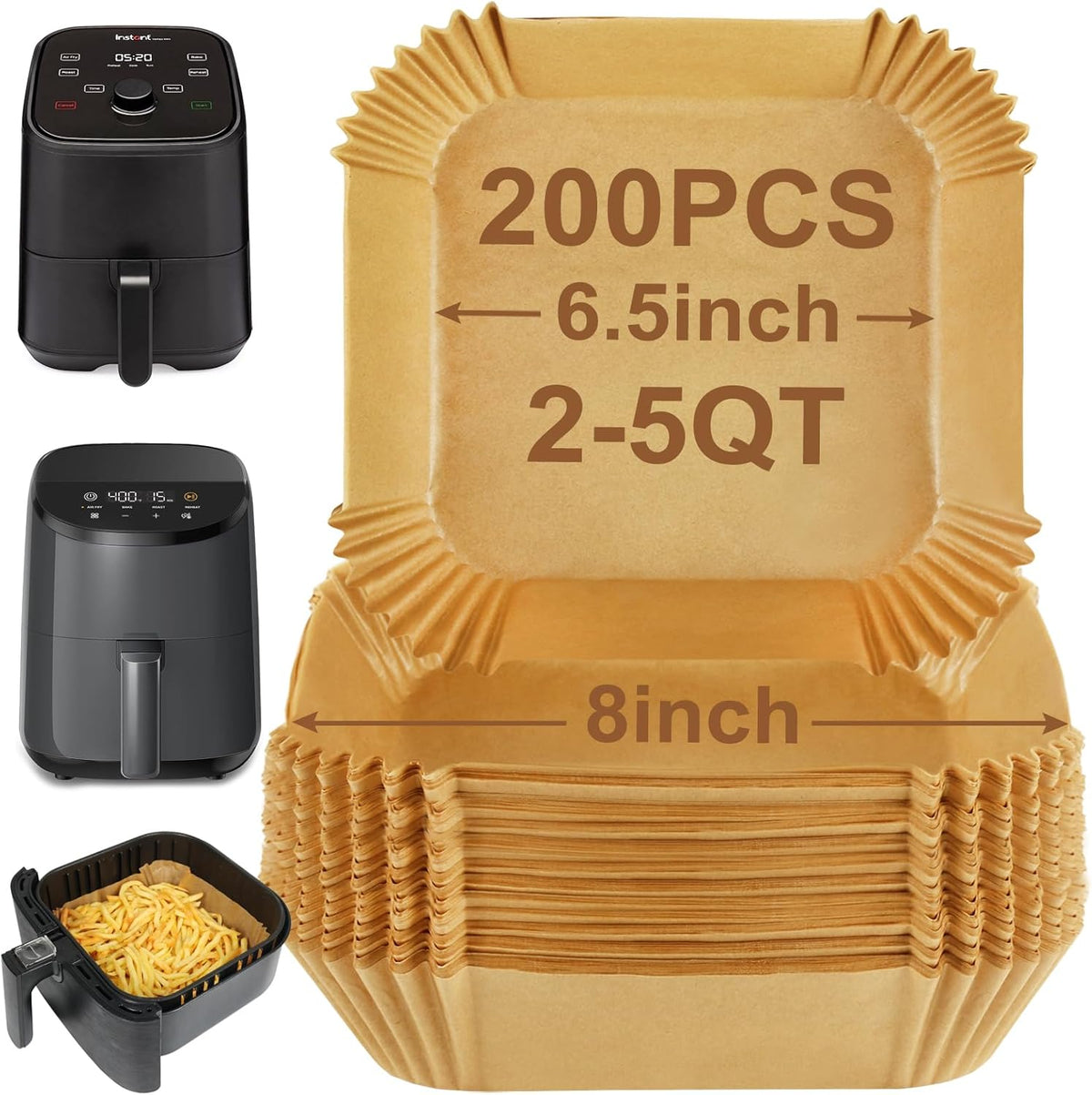 BYKITCHEN Small Air Fryer Disposable Liners for 2 to 5 QT Airfryer, 200PCS Mini Air Fryer Parchment Paper Liners, Compatible with CHEFMAN 2 QT, Cosori 2.1 QT, Dash 2.6 Qt, Instant Pot Mini Airfryer
