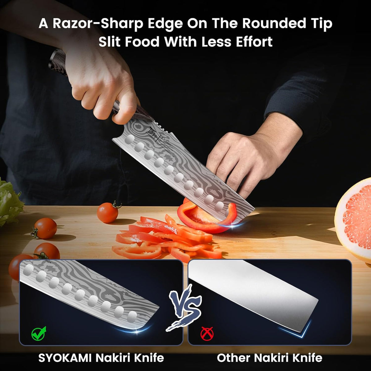 Nakiri Chef Knife, 7.2 Inch Japanese Style Vegetable kitchen Knife, Razor Sharp for Precision Cutting, Damascus Pattern, Ergonomic Full Tang Wooden Handle, Birthday Wedding Cooking Gifts