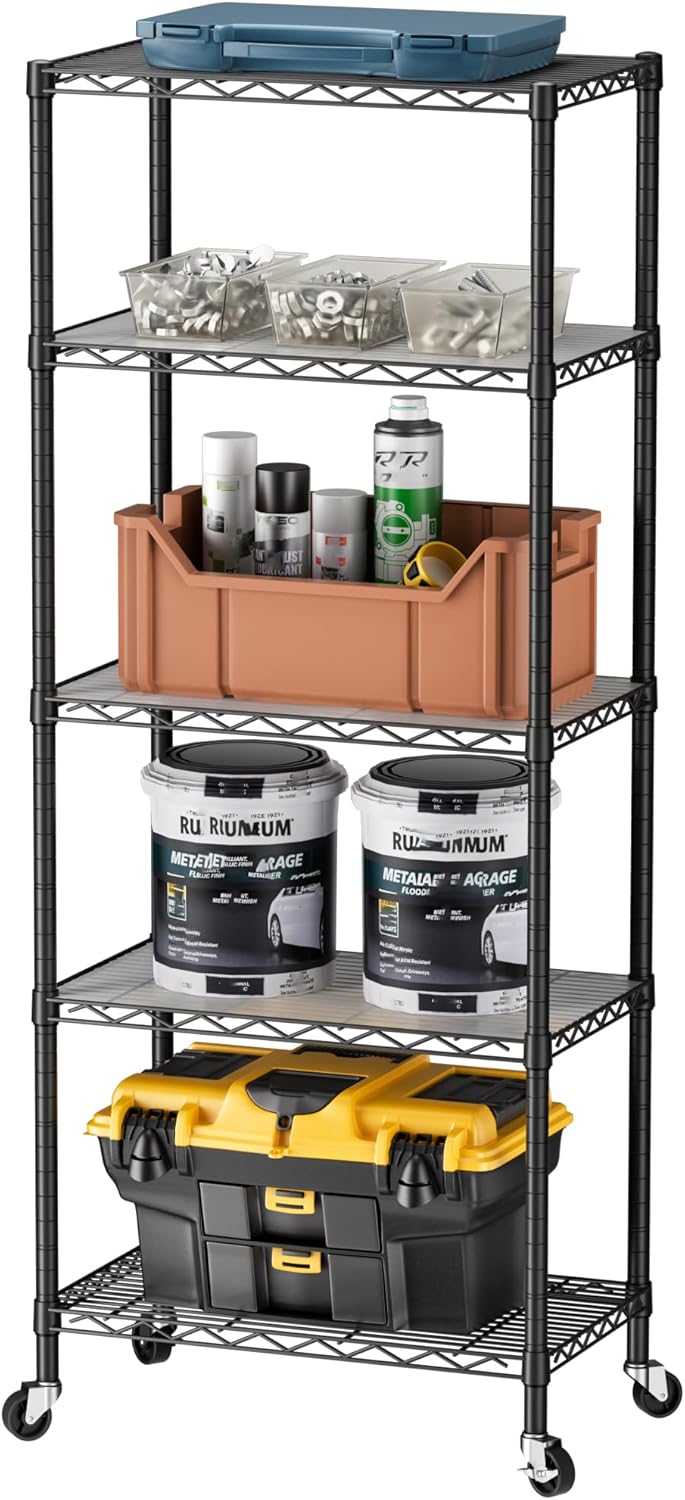 SINGAYE 5 Garage Heavy Duty Shelving Unit Kitchen Pantry Close Home Organizers and Storage Bathroom Shelf Laundry Room Organization Industrial Book Metal Wire Adjustable Shelves
