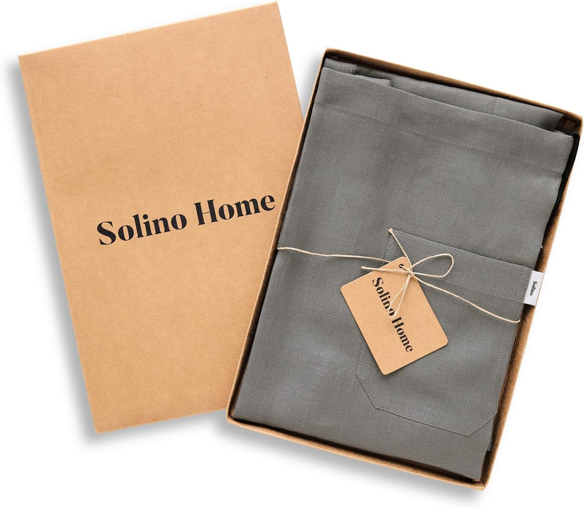 Solino Home Linen Bib Apron for Men & Women - Steel Grey/Black Kitchen Apron with Front Pockets - Handcrafted from European Flax