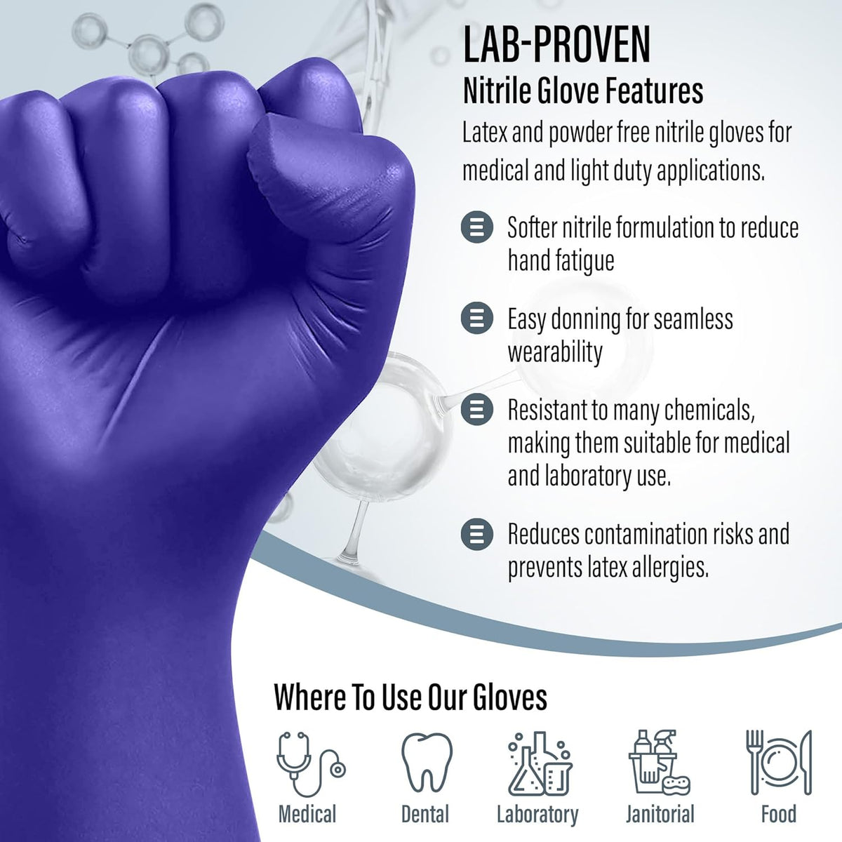 EnSure Nitrile Exam Gloves, Powder-Free, Latex-Free, Chemo Rated, Non-Sterile, Light Duty, Textured Tips, Medical, Surgical, Food Safe, Cleaning, Dental, Lab Use - 3 Mil (Small, 200 Count)