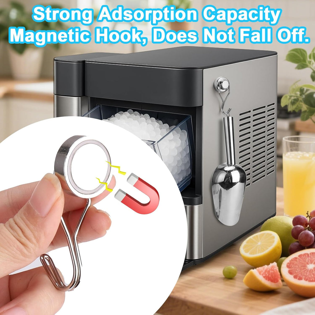 Stainless Steel Ice Scoop for Freezer with Magnetic Hook - Ice Scoop for GE Profile Opal 2.0 Nugget Ice Maker, for Kitchen Bar Party Accessories (6OZ)