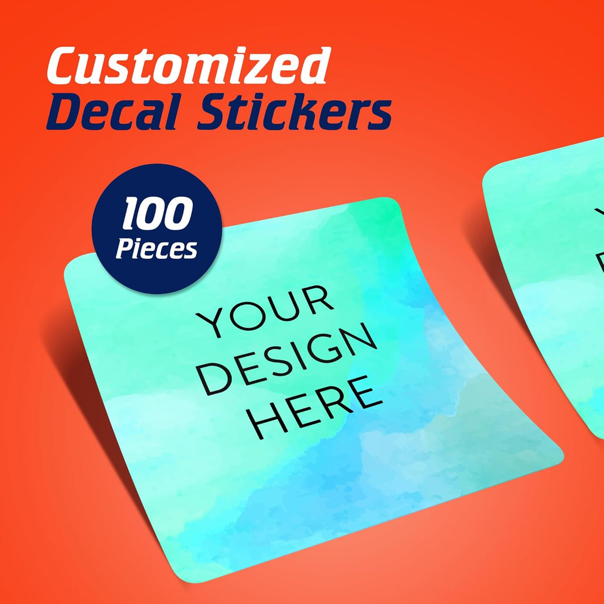 100 Custom Vinyl Stickers - Upload Your own Image, Text, Design, Logo - Personalized Logo Labels for Handmade, Packaging, Bottle, Jars, Candle, Brand Stickers (Blue Green, 2x2 Square)