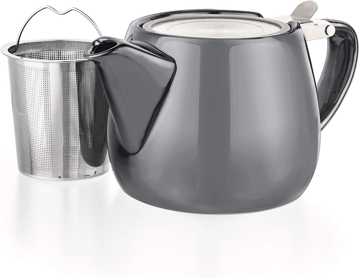 Tealyra - Pluto Porcelain Small Teapot Grey - 18.2-ounce (1-2 cups) - Unique Finish - Stainless Steel Lid and Extra-Fine Infuser To Brew Loose Leaf Tea - 540ml