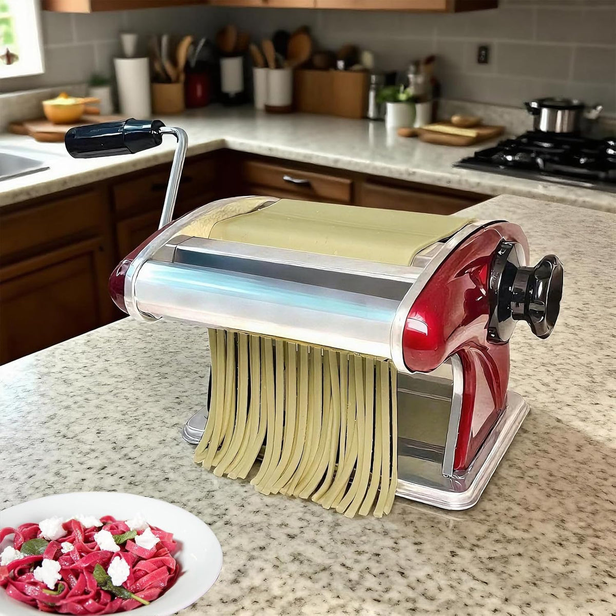 XINGYUEXUAN Manual Pasta Maker - Stainless Steel Noodle Machine with 2mm/4mm Cutters, Hand Crank for Homemade Spaghetti & Fettuccine