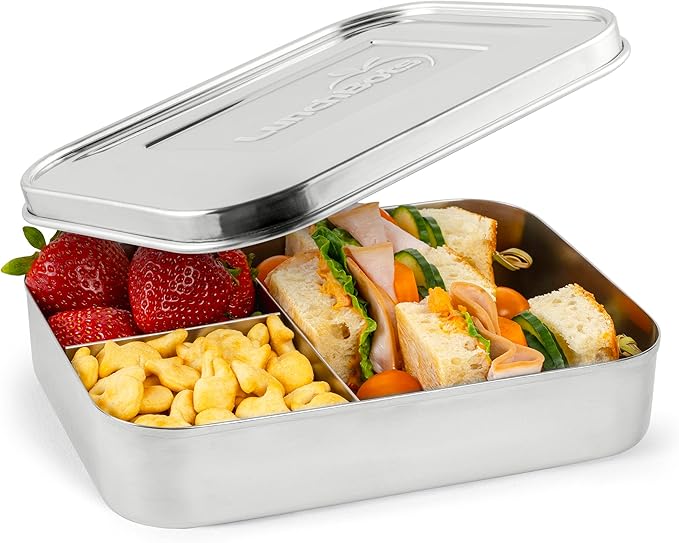 LunchBots Large Trio Stainless Steel Lunch Container -Three Section Design for Sandwich and Two Sides - Metal Bento Lunch Box - Eco-Friendly - Stainless Lid - Staineless Steel