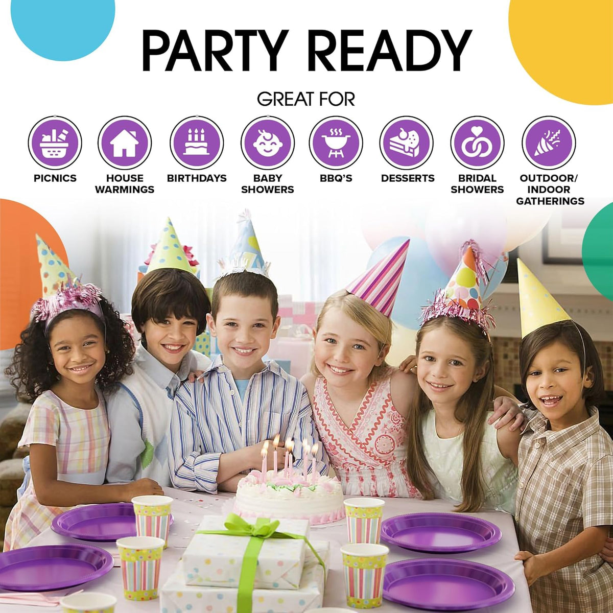 Exquisite Party Solids Purple Plastic Plates For Party 7" Purple Disposable Plates Heavy Duty Supplies 100 Pcs Plastic Dinnerware Sets Heavy Duty 350 GSM Disposable Dinnerware Set