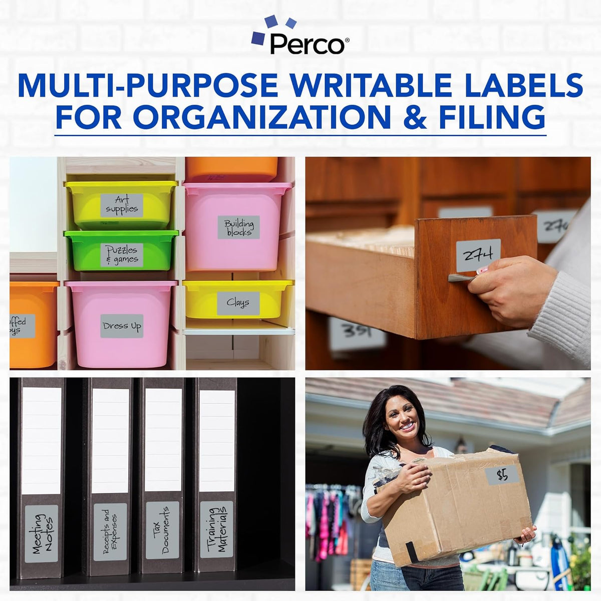 Perco Grey Labels 3x5 Inch 500 Stickers/Roll with Easy Peel Perforation and Strong Adhesion for Inventory Management, Color Coding, Moving Boxes, Retail, Organizing & Crafts – Made in USA
