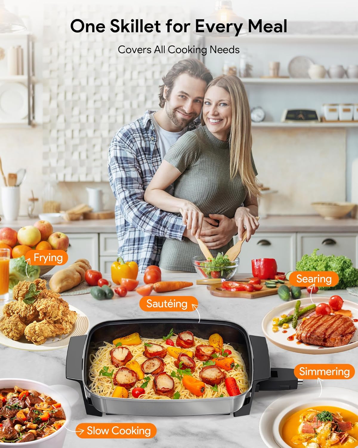 Nuwave Medley XL Digital Electric Skillet, Family Size Griddle w/Glass Lid, 2025 New & Improved Precision Heating, 100°-425°F, PFAS Free G11 Nonstick Ceramic Coating, Portable Hot Plate, 7qt Capacity