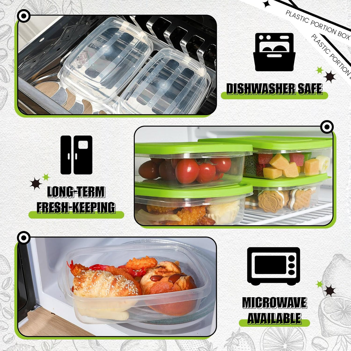 18 Pcs 33 Oz/ 4 Cups Plastic Food Storage Containers with Lids Portion Box Sets with Cover Stackable Plastic Containers with Lids Microwave Freezer Dishwasher Safe (Green)