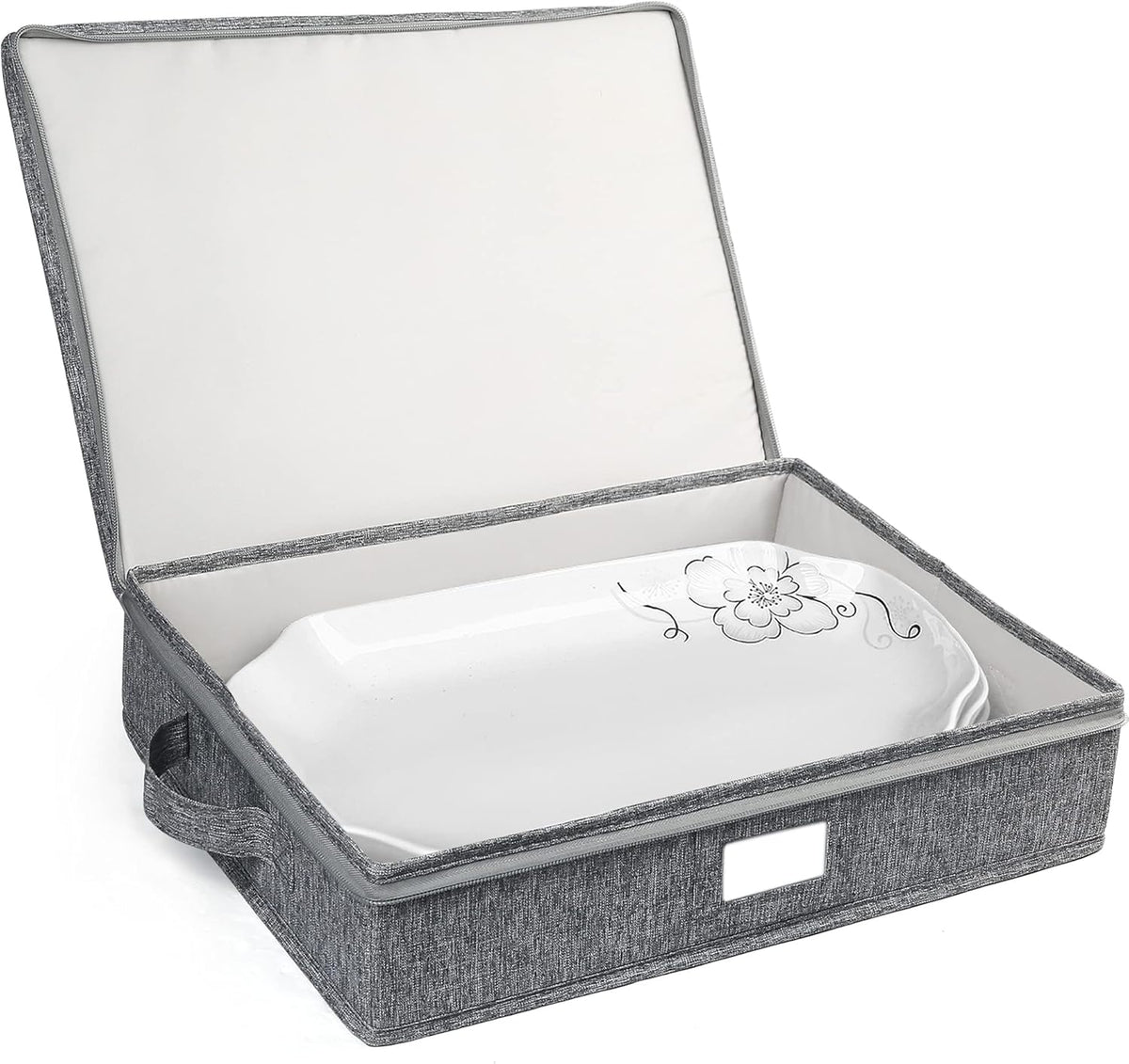 LotFancy Platter Storage Case, Hard Shell, China Storage Container for Moving, 17x13x3.5 in, 5 Felt Dividers Included