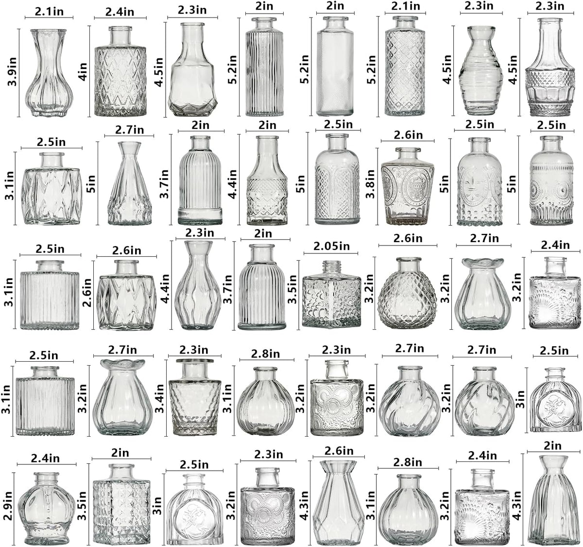 Glass Bud Vase Set of 40 Pcs Small Minimalist Vases for Flowers, Vintage Rustic Home Decor for Table Centerpiece Wedding Party, Modern Clear Aromatherapy Bottle for Living Room Bedroom